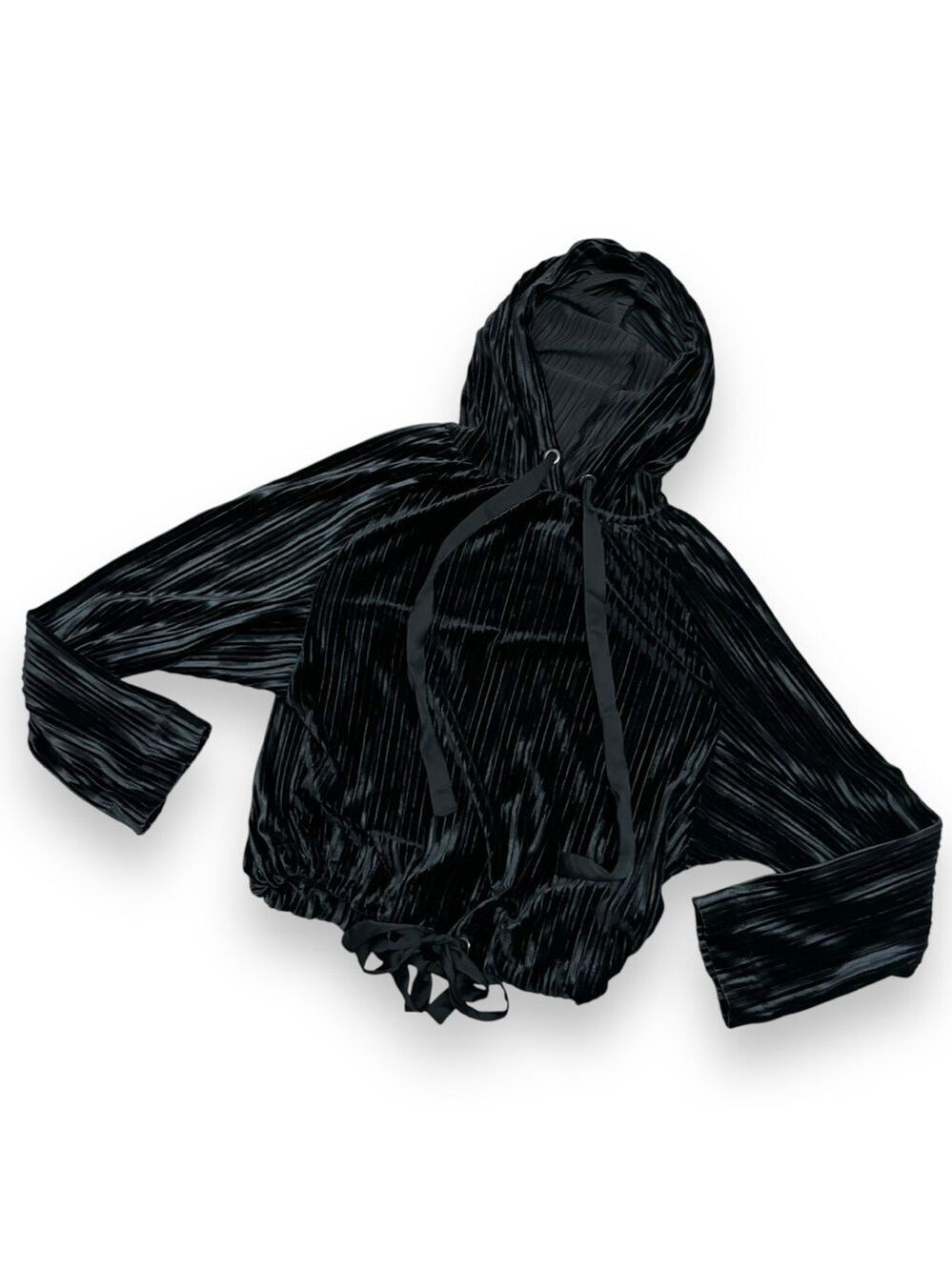 Rachel Roy Black Velvet Oversized Hoodie Sweatshirt - Small